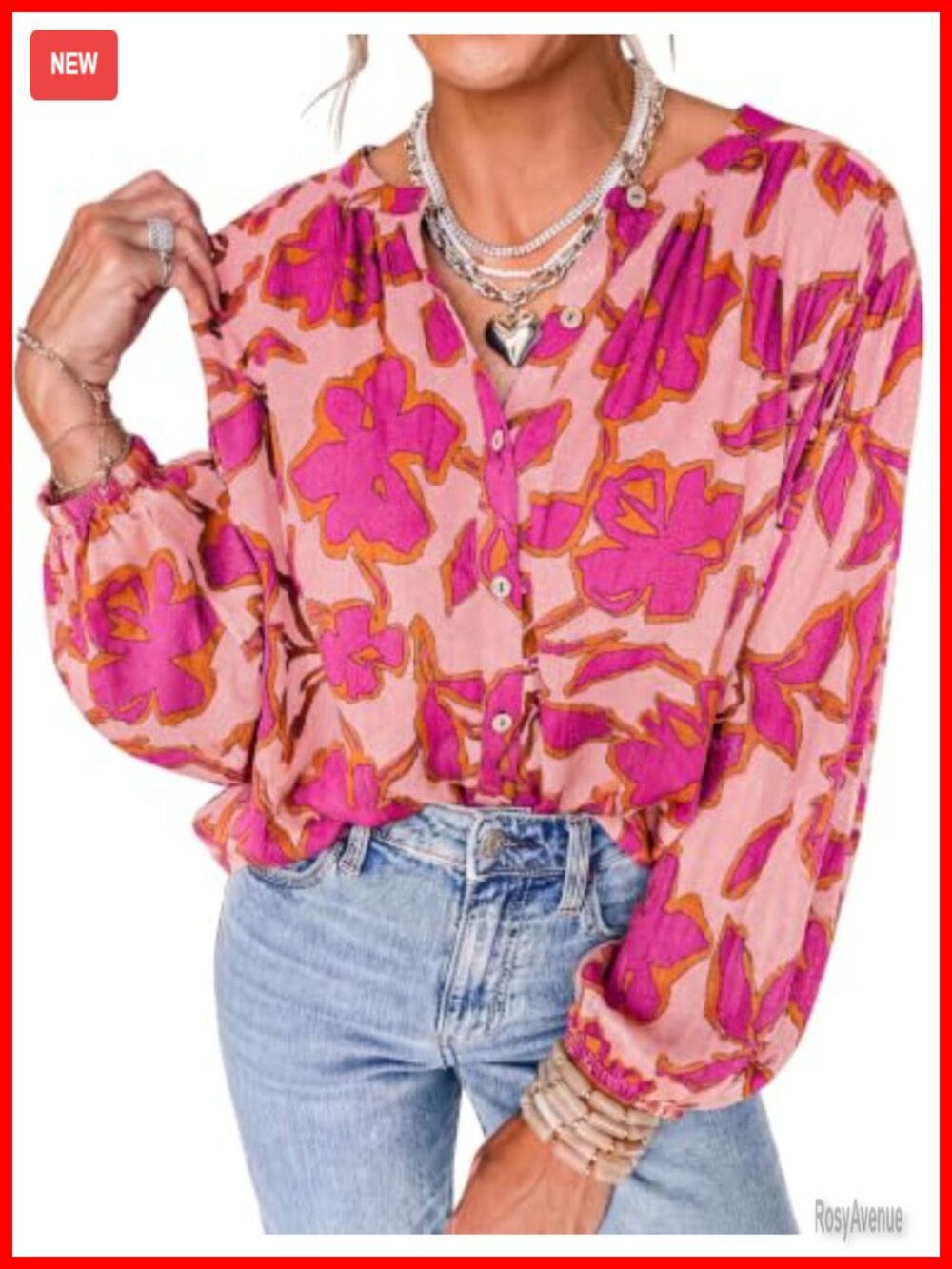 Boho Floral Blouse, 100% Viscose, Lantern Sleeve, Relaxed Fit